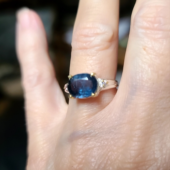 Kyanite solitaire 12k sterling & gold & Aquamarine ring sz5.5 - Picture 8 of 13